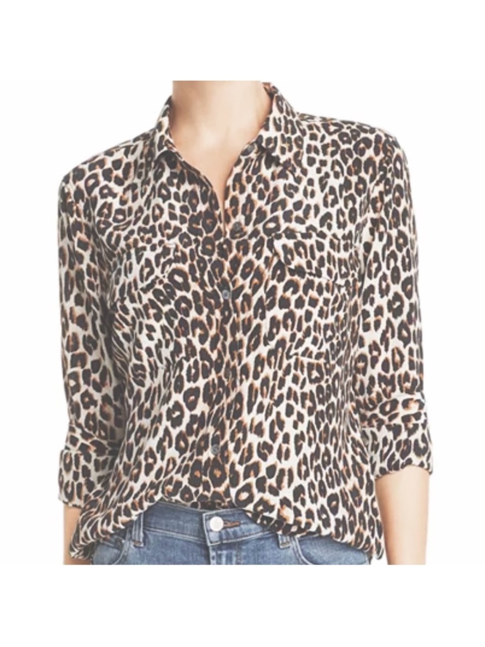 EUC Equipment Femme 100% Silk Button Front Animal Print Top Size Medium